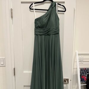 One shoulder dress in green. Purchased from Azazie